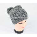 Moda acrílico tricô pom pom prata lurex beanie chapéu